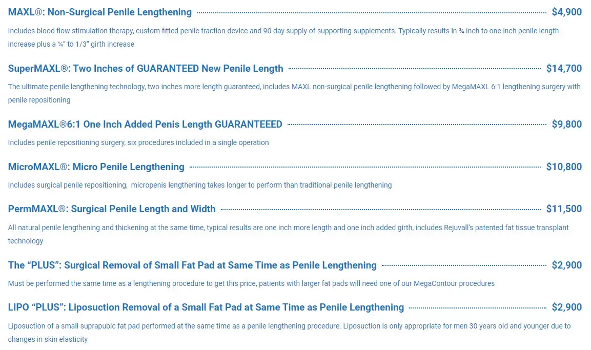 Penis Enlargement Cost Male Penile Services Prices