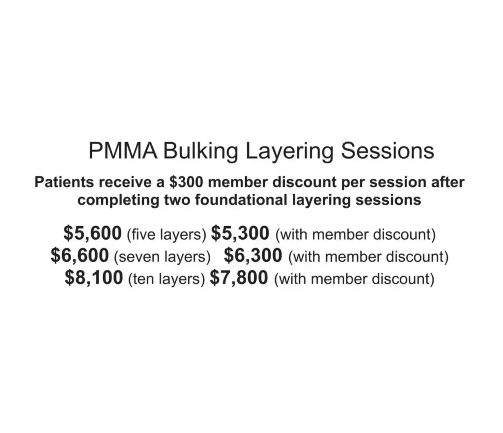 PMMA bulking layering sessions pricing