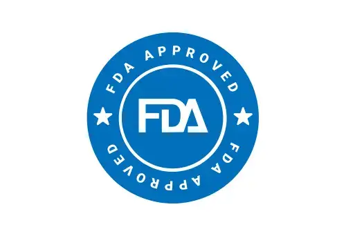 simple blue seal with FDA logo in center and FDA Approved on top and bottom