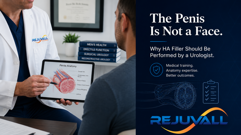 Medical consultation about penile HA filler explaining why urologist training matters for non-surgical girth enhancement.