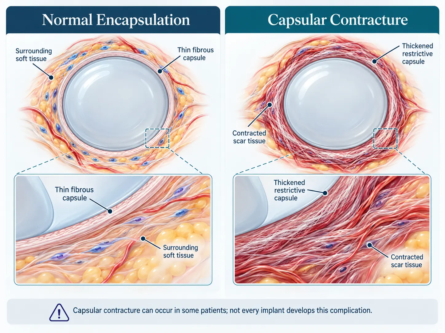 Comparison of a thin fibrous capsule and thickened restrictive scar tissue around a cosmetic penile implant